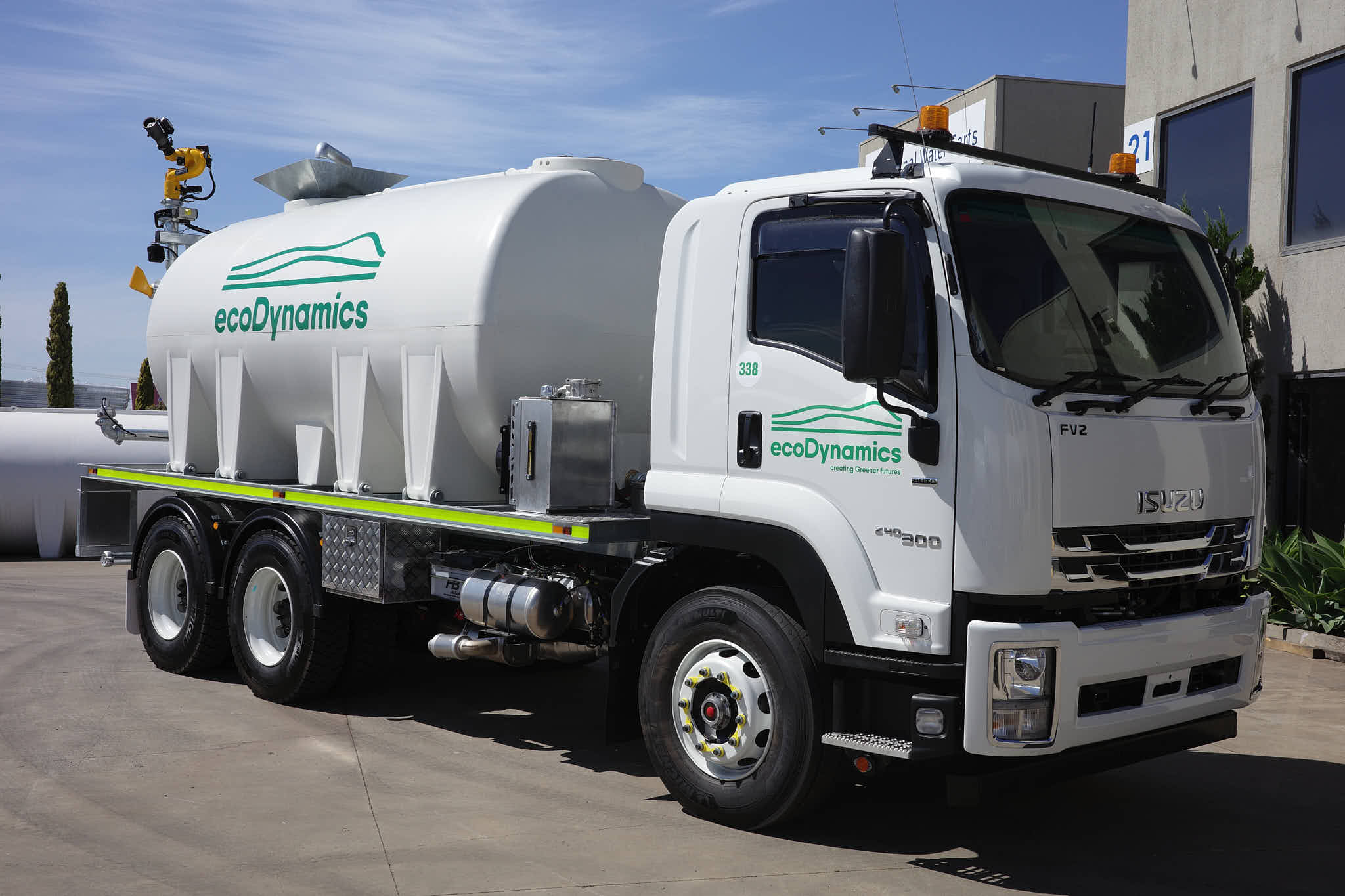 A CivMaster EXM FVZ hydraulic water truck built for EcoDynamics at the National Water Carts facility in Ravenhall.