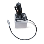 A black joystick controller for the APEX XD MK2 – Electric Water Cannon Kit by National Water Carts, with attached cable, mounted on a labeled rectangular base with control buttons.